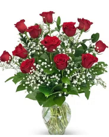 Red Roses with Baby's Breath